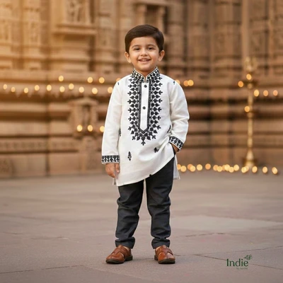 Black Embroidered White Kurta With Pant